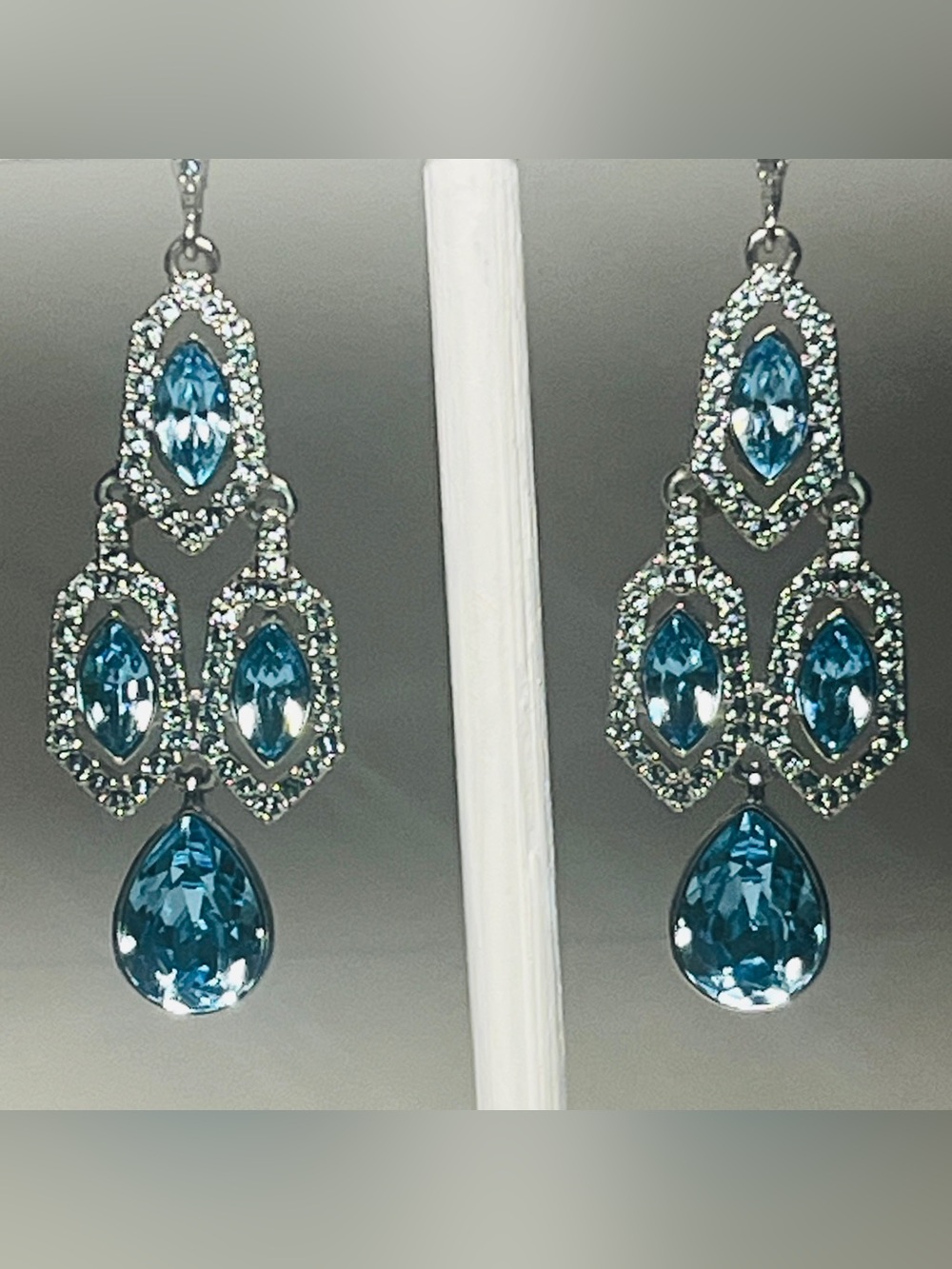 Givenchy SIGNED Swarovski Aqua Blue & Pavé Crystal Chandelier Drop Earrings